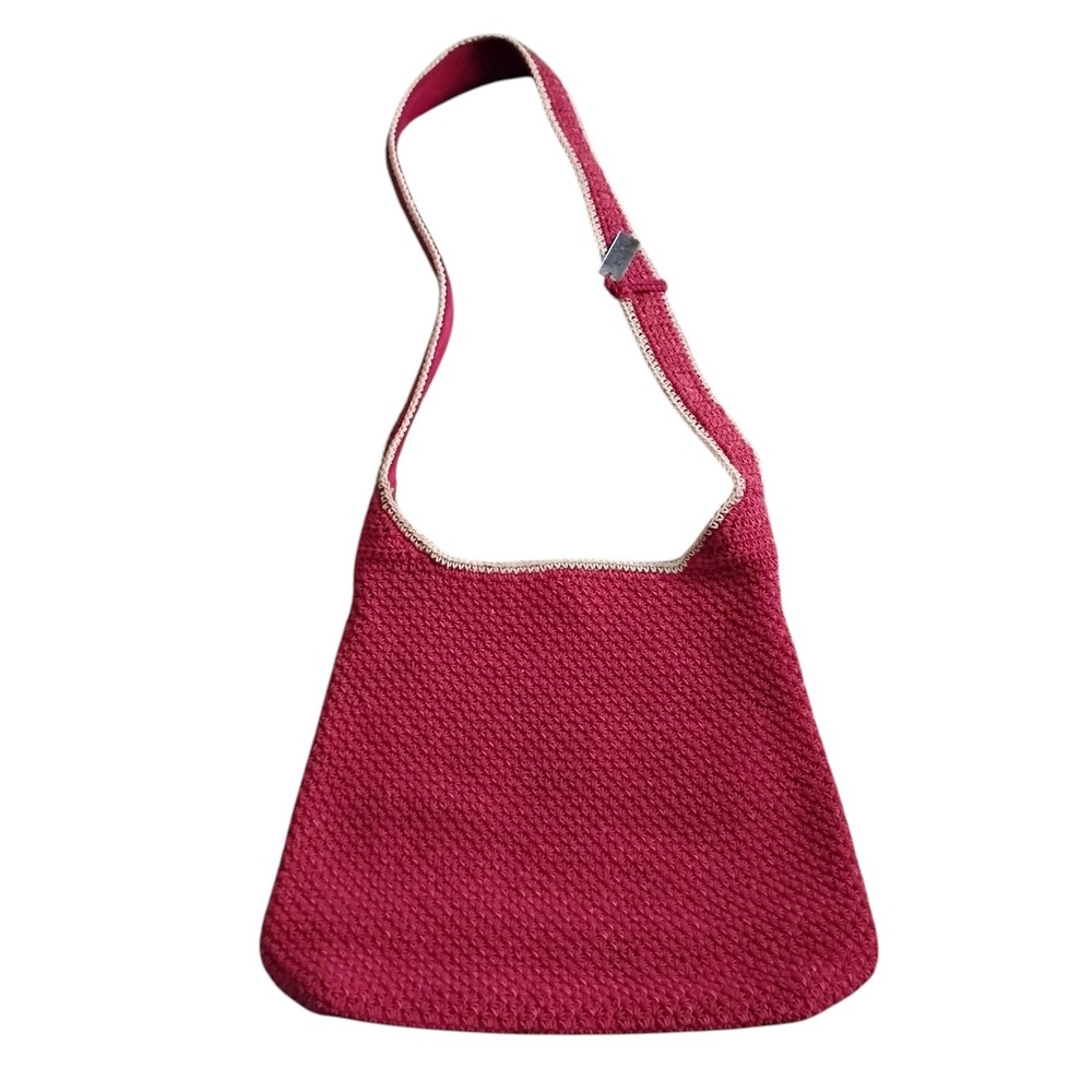 Crazy Horse Red Woven Knit Shoulder Bag Hobo Purse with Cream Trim